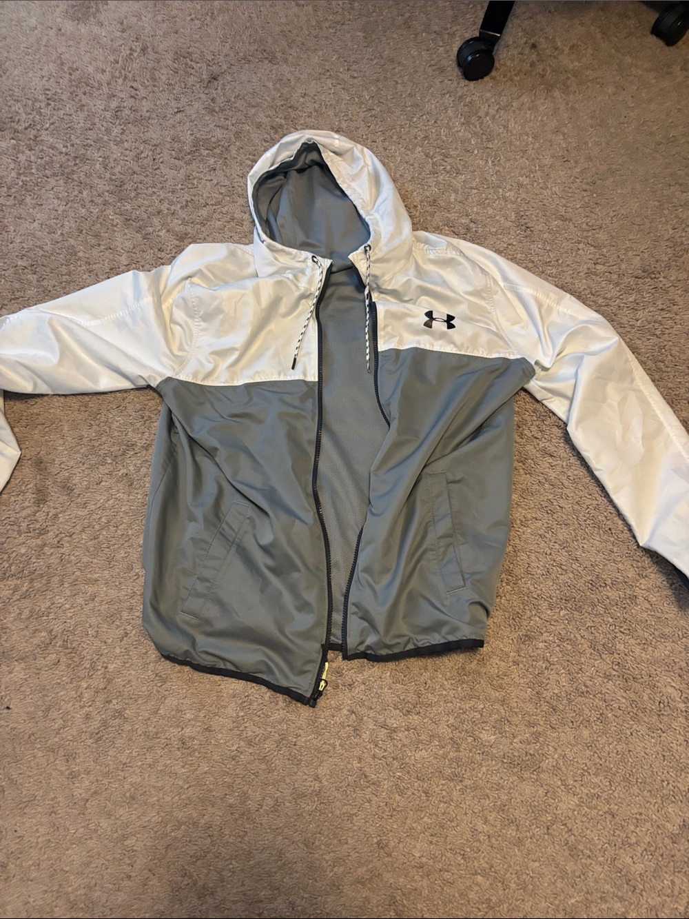 Under Armour White and Gray Hooded Windbreaker Jacket